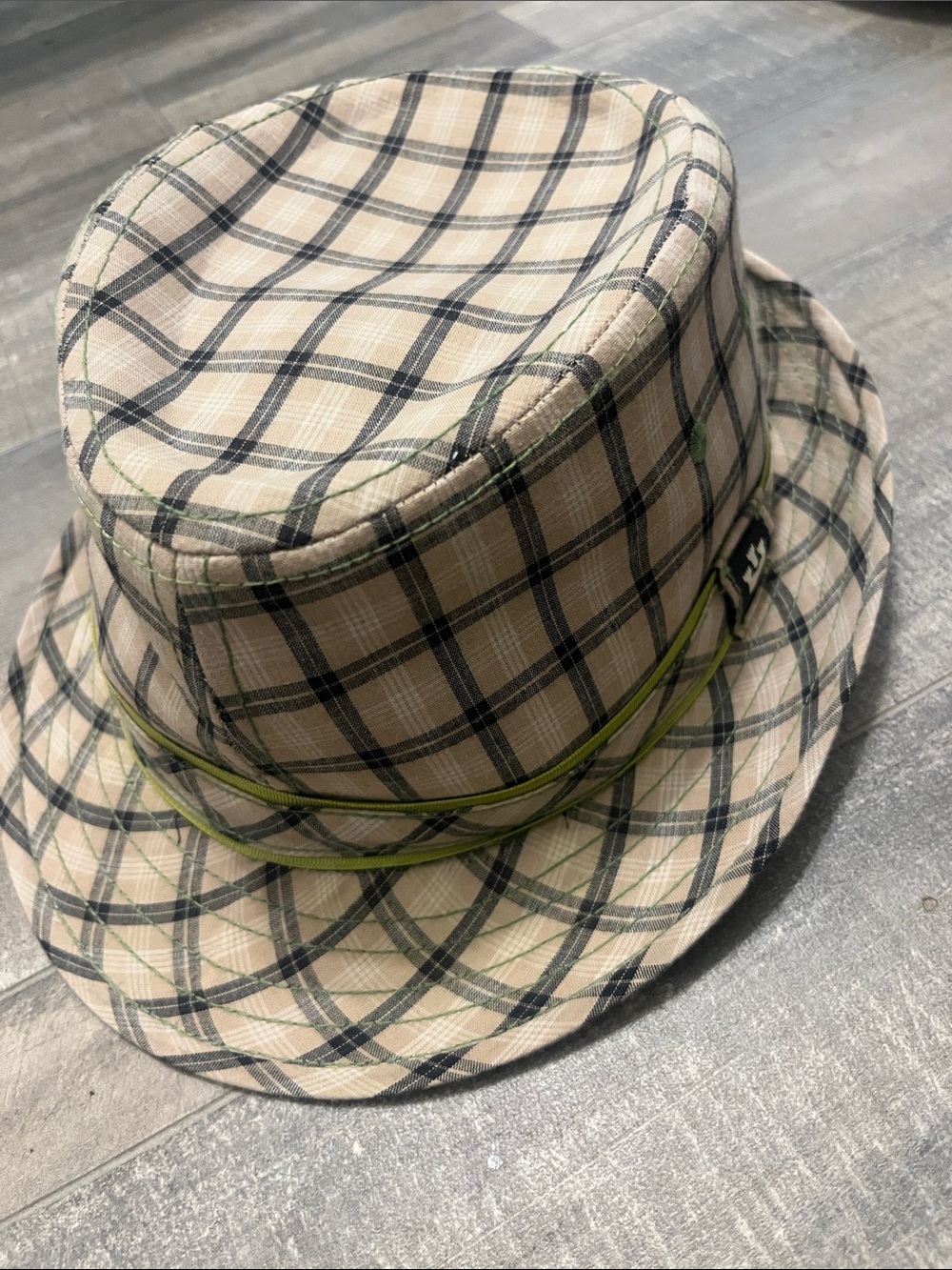 Goorin Bros Plaid Bucket Fedora Hat in Cream, Black and Green Trim